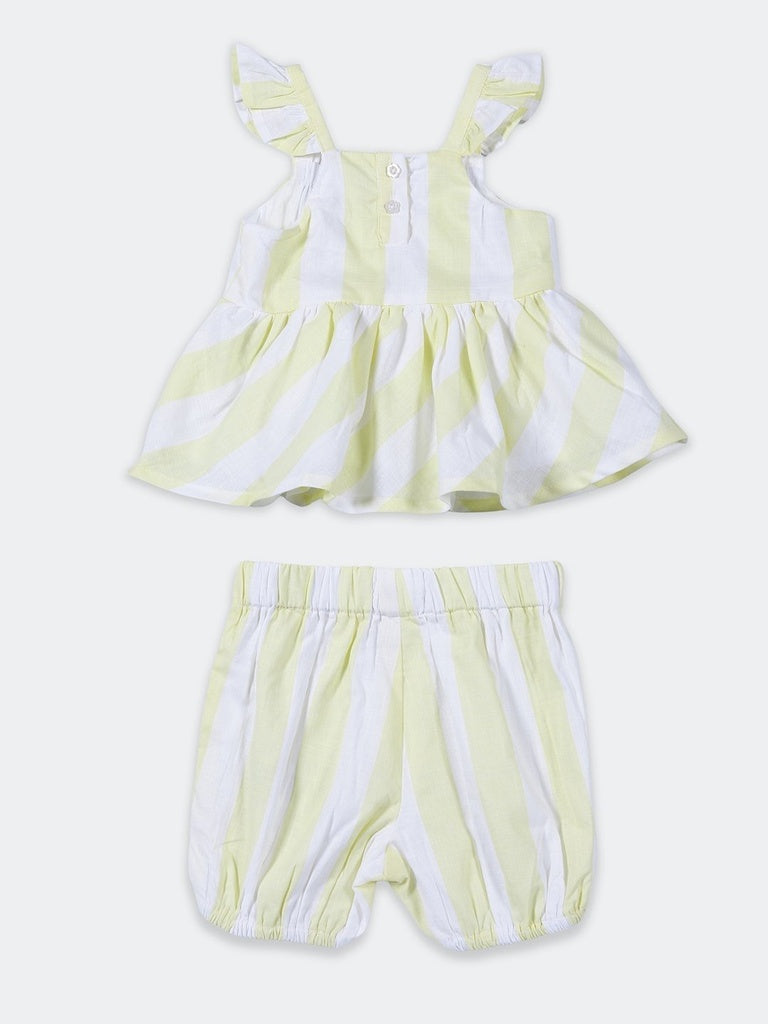 HOP Baby Girls Lime Striped Cotton Peplum Top and Shorts Set