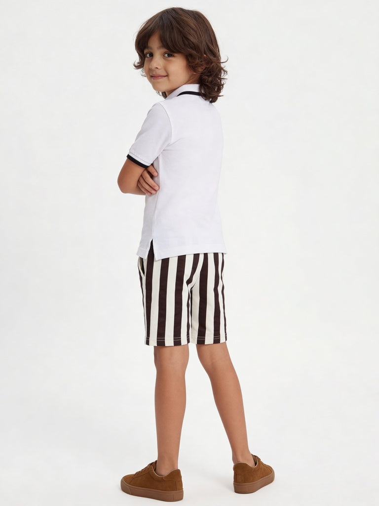 HOP Kids Boys Off-White Printed Cotton T-Shirt and Shorts Set