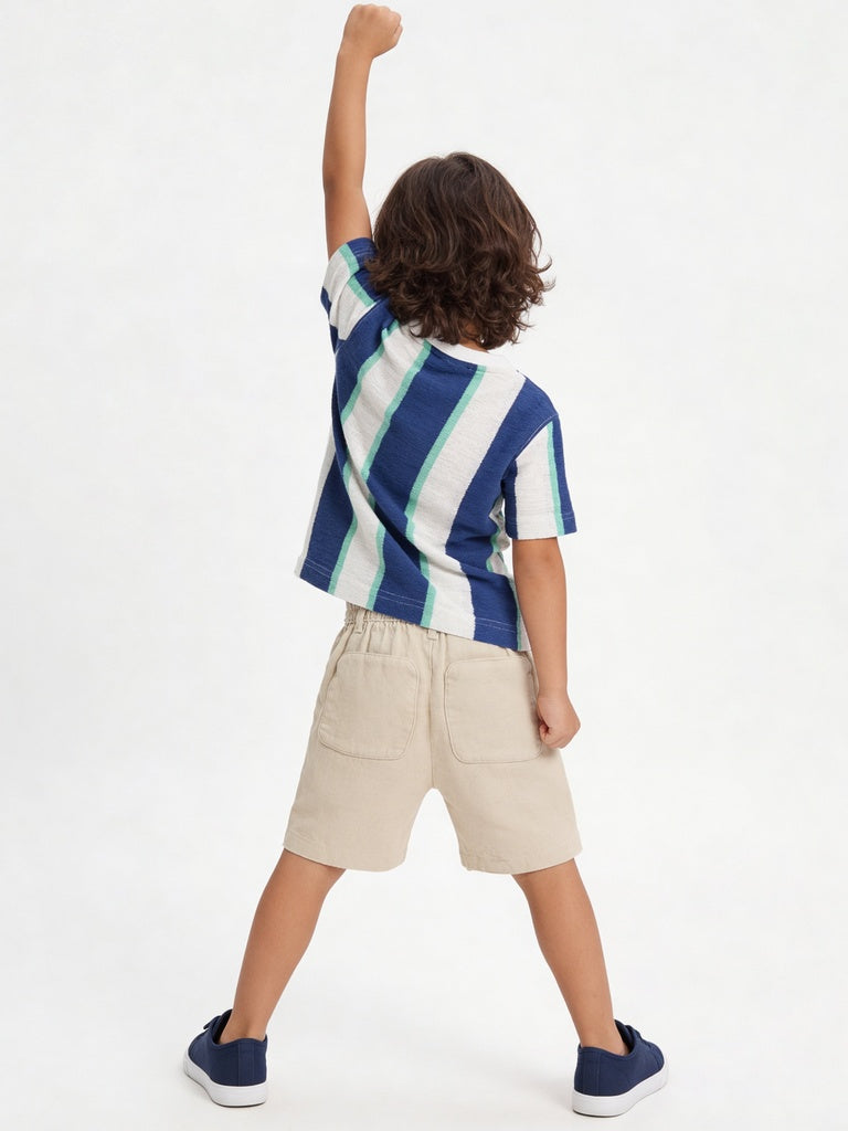 HOP Kids Boys Blue Striped Cotton-Blend T-Shirt