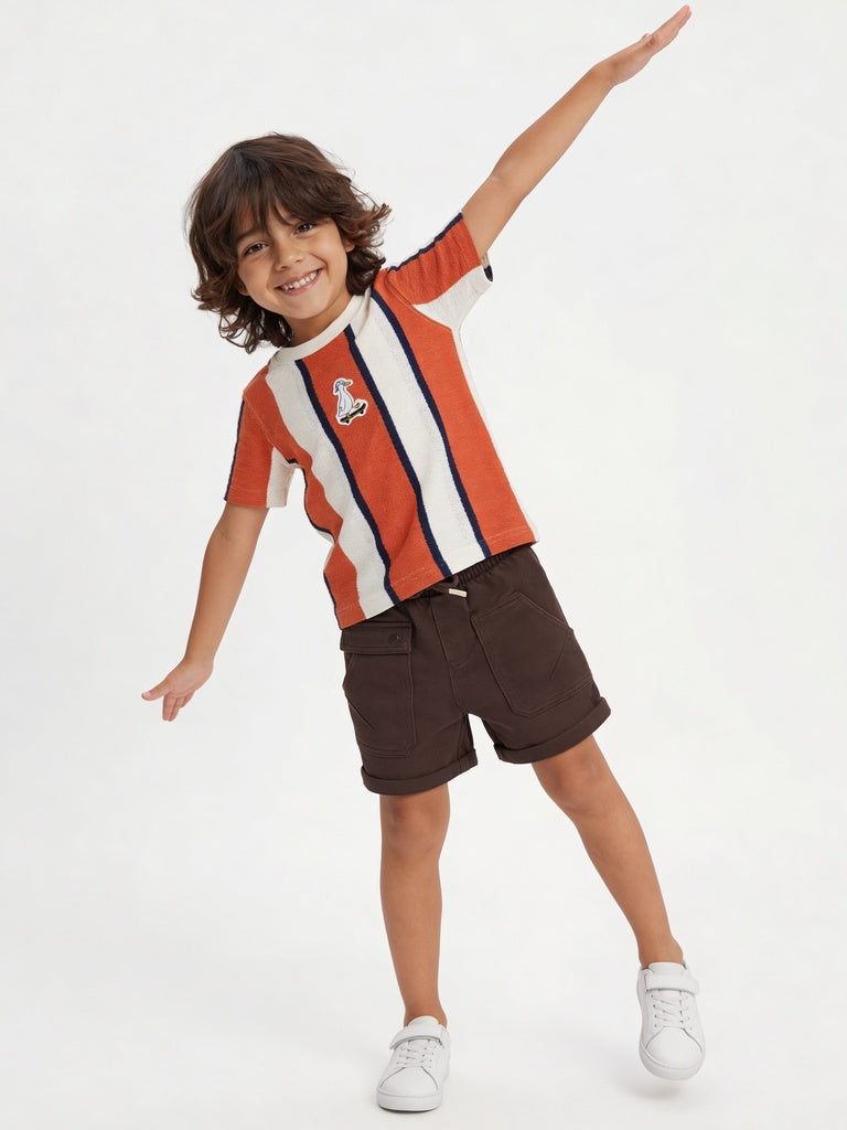 HOP Kids Boys Dusty Orange Striped T-Shirt