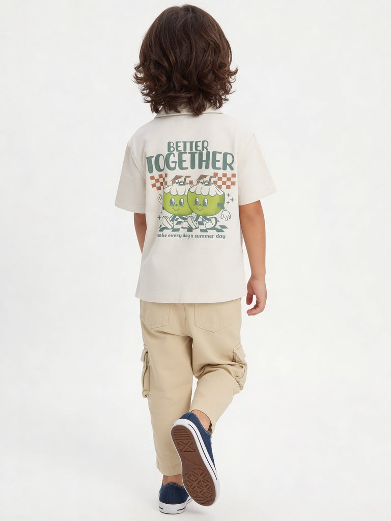 HOP Kids Boys Off-White Cotton Zip Up Shirt