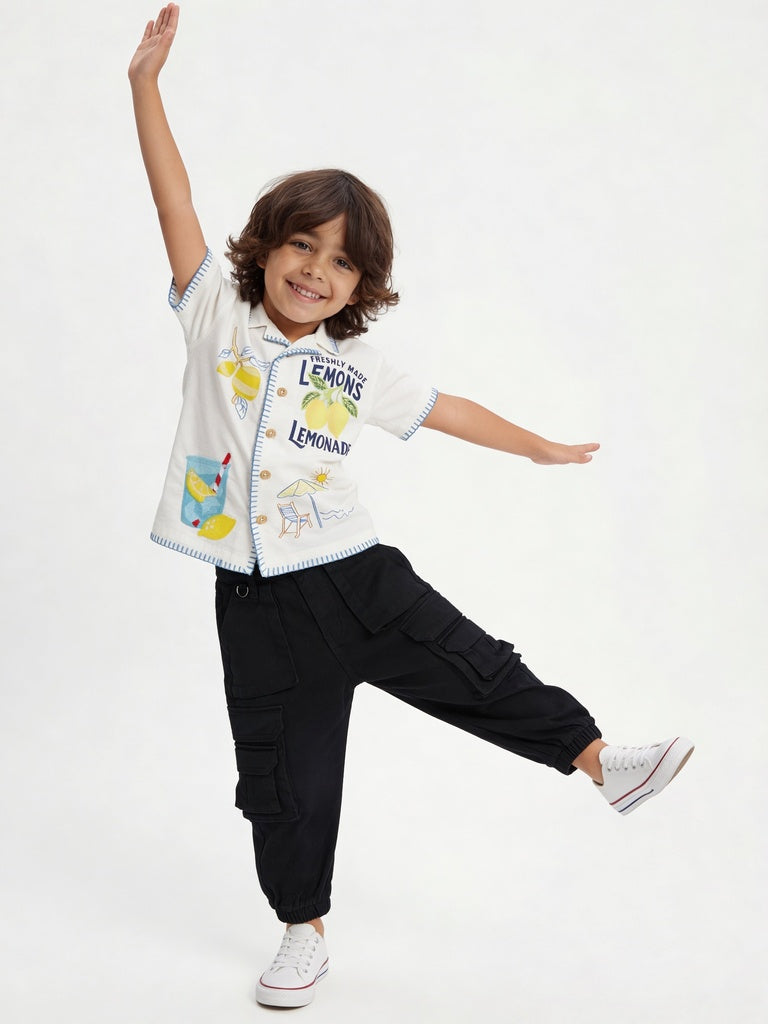 HOP Kids Boys Off-White Printed Shirt