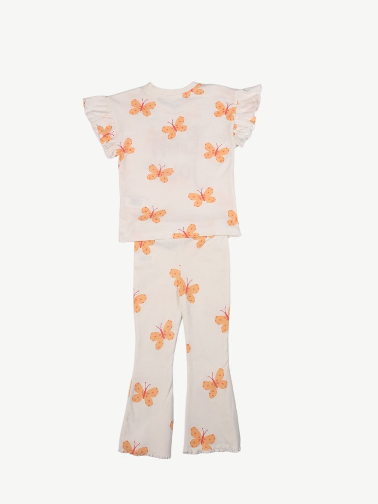 HOP Kids Girls Off-White Printed Cotton-Blend Top and Pants Set