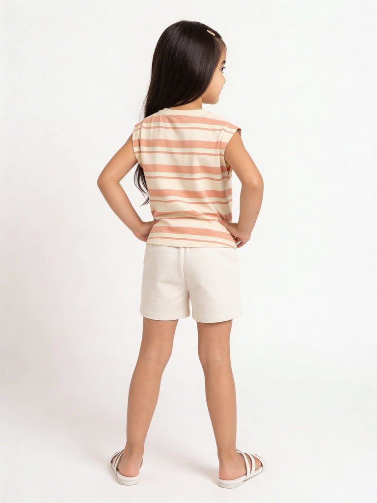 HOP Kids Girls Off-White Heart Pocket Cotton Shorts