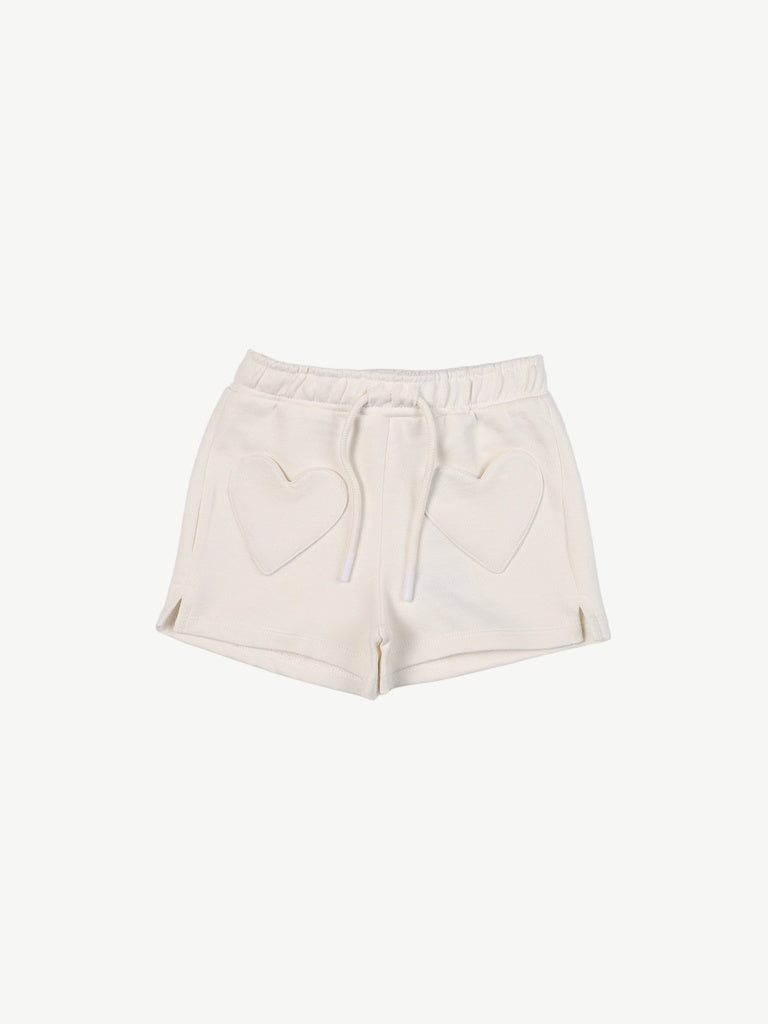 HOP Kids Girls Off-White Heart Pocket Cotton Shorts