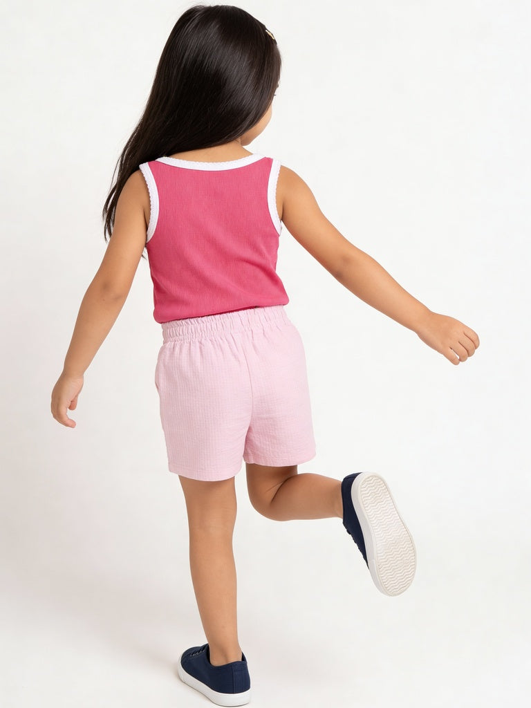 HOP Kids Girls Light Pink Rickrack Trim Cotton Shorts