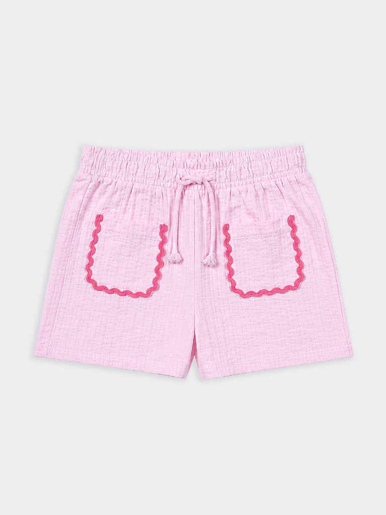 HOP Kids Girls Light Pink Rickrack Trim Cotton Shorts
