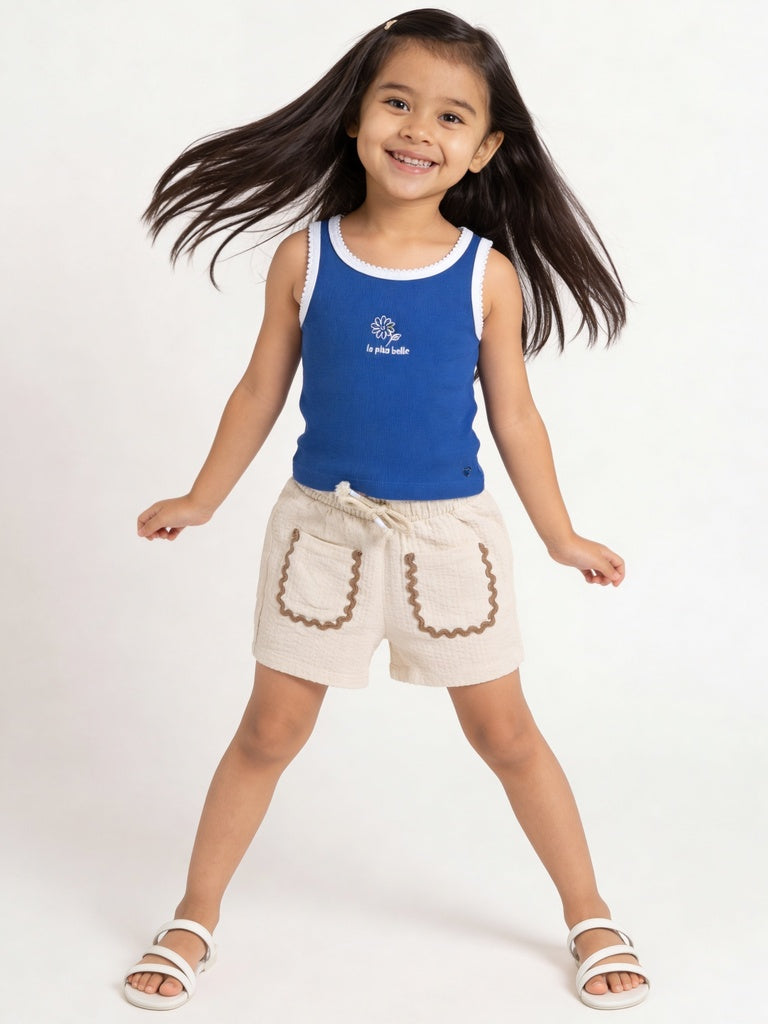 HOP Kids Girls Jacquard Stone Cotton Shorts