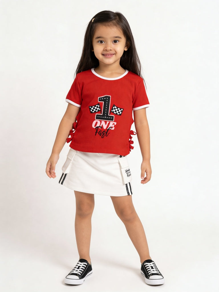 HOP Kids Girls Off-White Side Striped Cargo Pocket A-Line Skirt