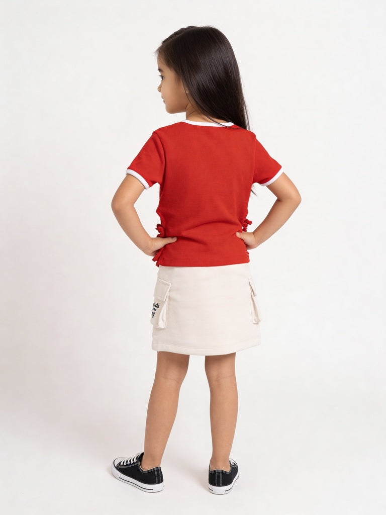 HOP Kids Girls Off-White Side Striped Cargo Pocket A-Line Skirt