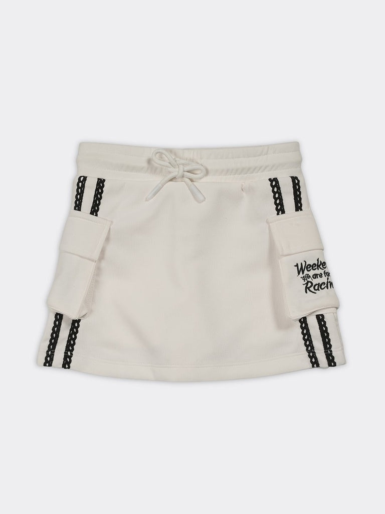 HOP Kids Girls Off-White Side Striped Cargo Pocket A-Line Skirt