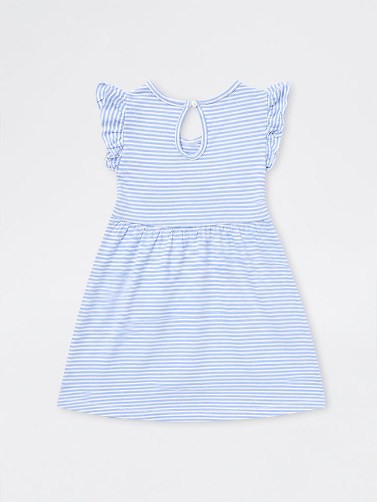 HOP Kids Girls Blue Striped Sling-Bag Detail Cotton A-Line Dress