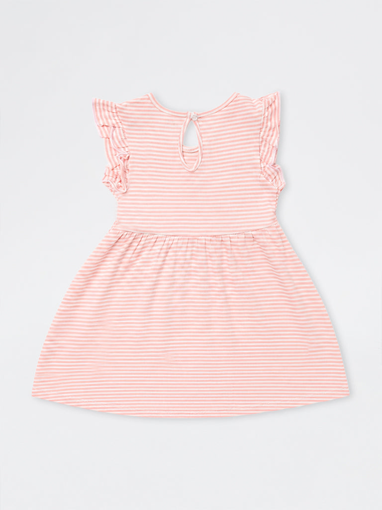 HOP Kids Girls Pink Striped Sling-Bag Detail Cotton A-Line Dress