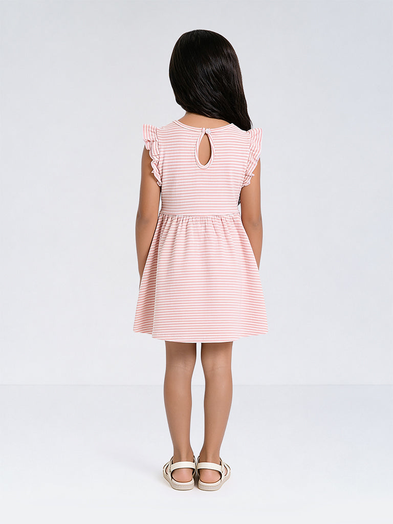 HOP Kids Girls Pink Striped Sling-Bag Detail Cotton A-Line Dress