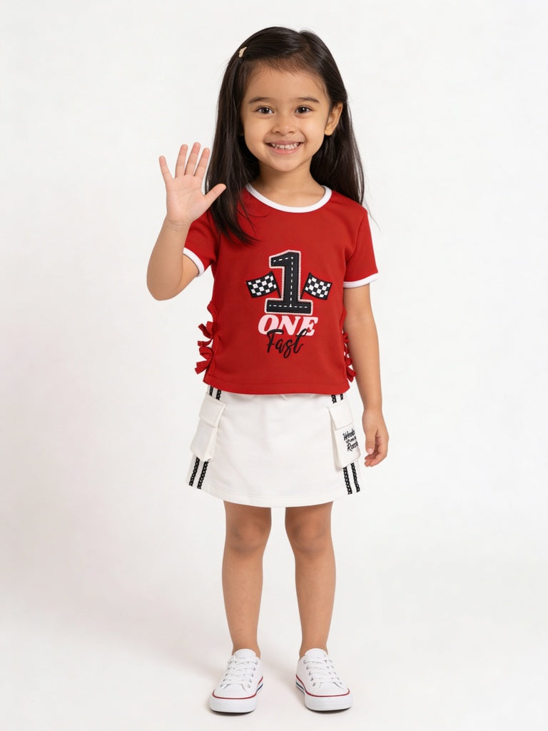 HOP Kids Girls Red Graphic Print Cotton-Blend T-Shirt