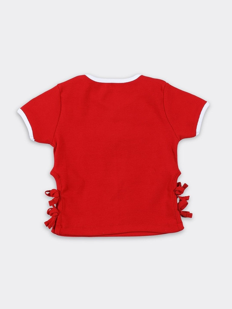 HOP Kids Girls Red Graphic Print Cotton-Blend T-Shirt