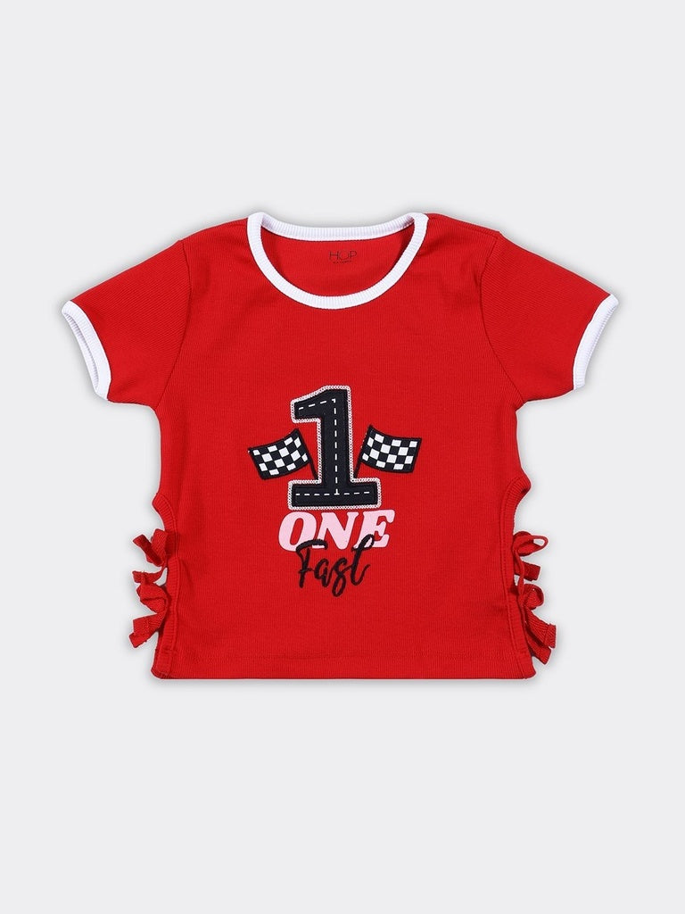 HOP Kids Girls Red Graphic Print Cotton-Blend T-Shirt