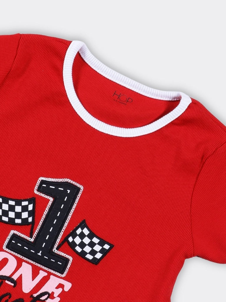 HOP Kids Girls Red Graphic Print Cotton-Blend T-Shirt