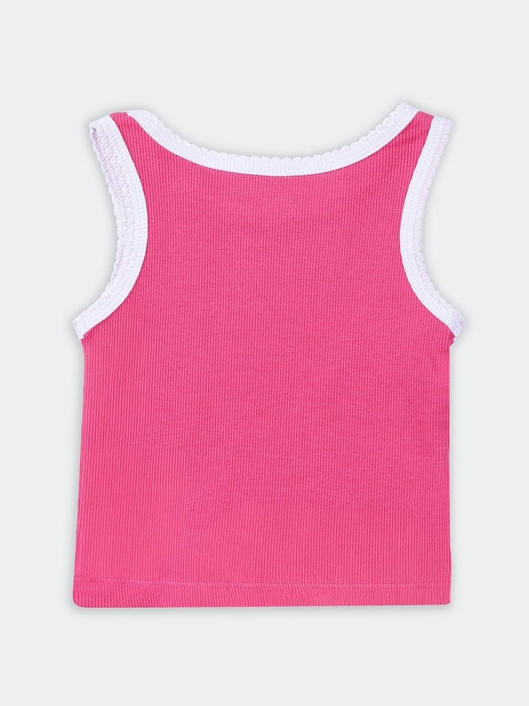 HOP Kids Girls Fuchsia Ribbed Graphic Cotton-Blend Tank Top