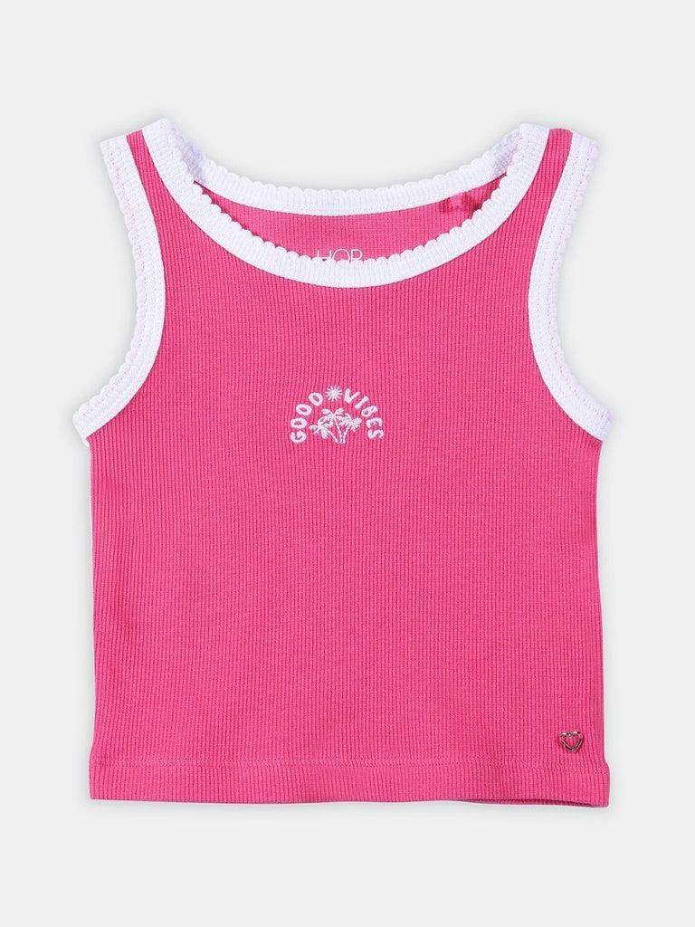 HOP Kids Girls Fuchsia Ribbed Graphic Cotton-Blend Tank Top