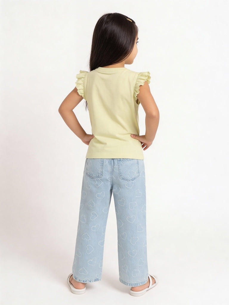 HOP Kids Girls Lime Green Embroidered Cotton T-Shirt