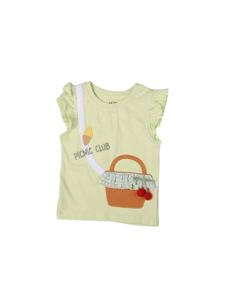 HOP Kids Girls Lime Green Embroidered Cotton T-Shirt