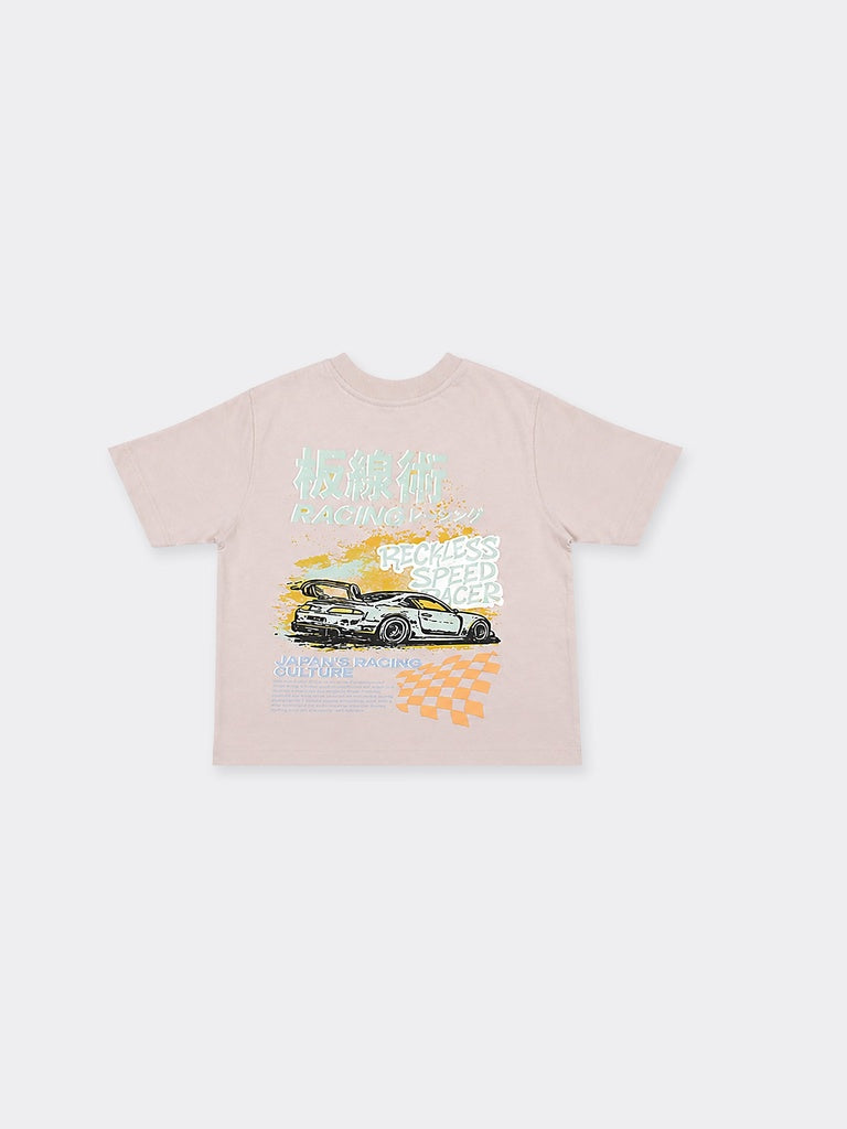 Boys Stone Japanese Graphic Printed Cotton T-Shirt
