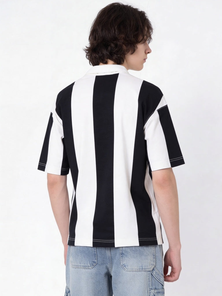 Y&F Kids Boys Black Striped Cotton Polo T-Shirt
