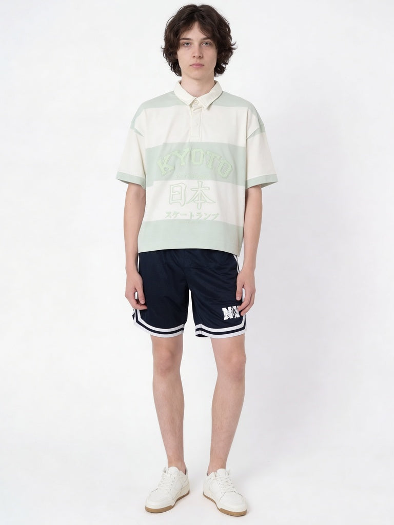 Y&F Kids Boys Lime Green Striped Cotton Polo T-Shirt