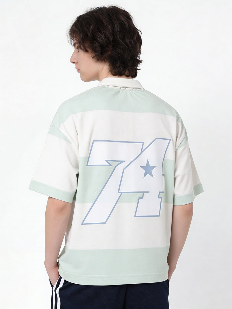 Y&F Kids Boys Lime Green Striped Cotton Polo T-Shirt