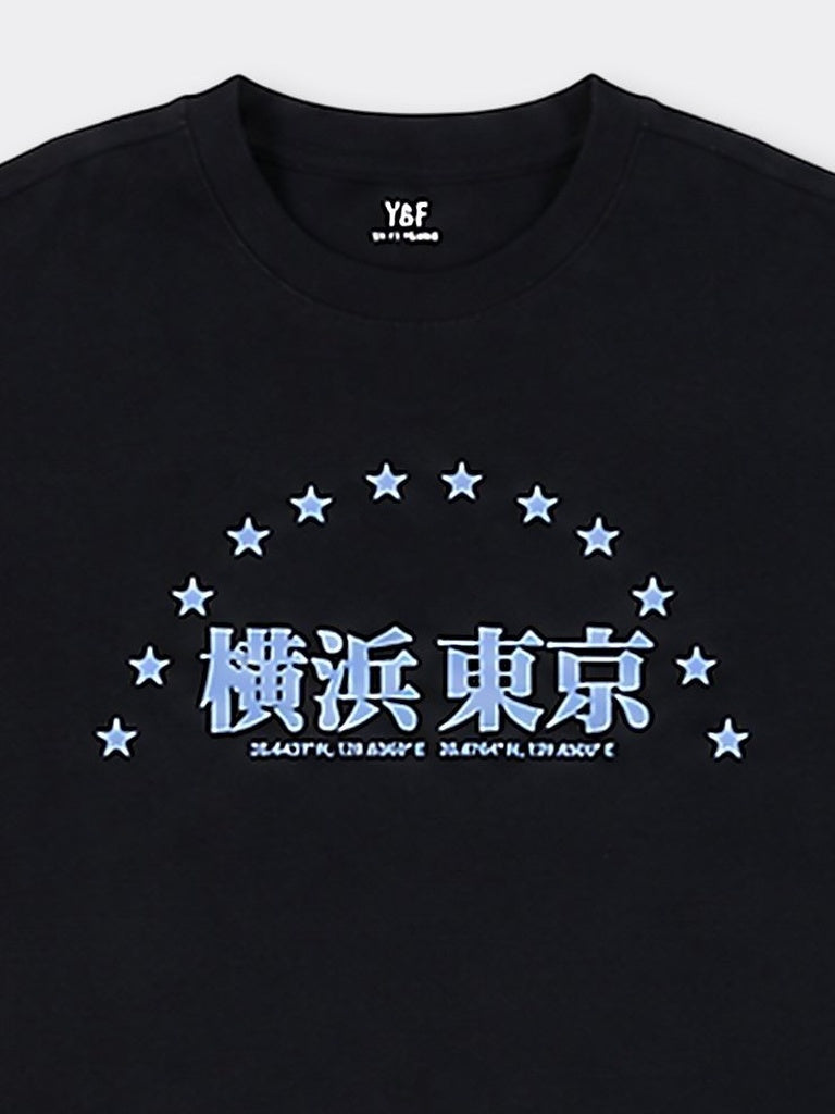 Boys Black Printed Cotton T-Shirt