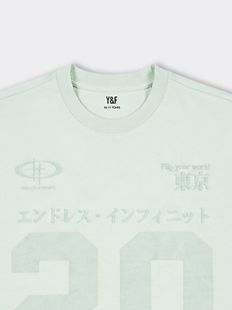 Boys Lime Printed Cotton T-Shirt
