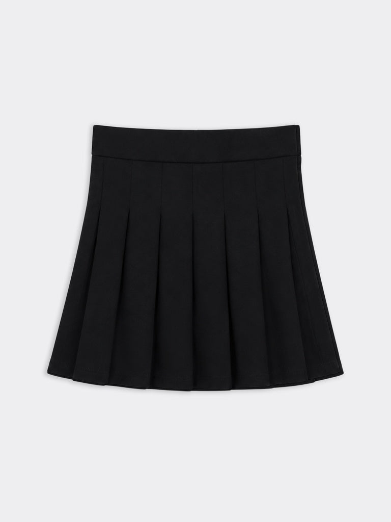Girls Black Chintz Finish Pleated Skirt