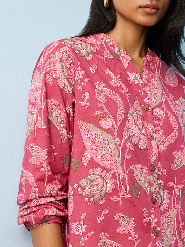 Utsa Fuchsia Floral Design Cotton Tunic