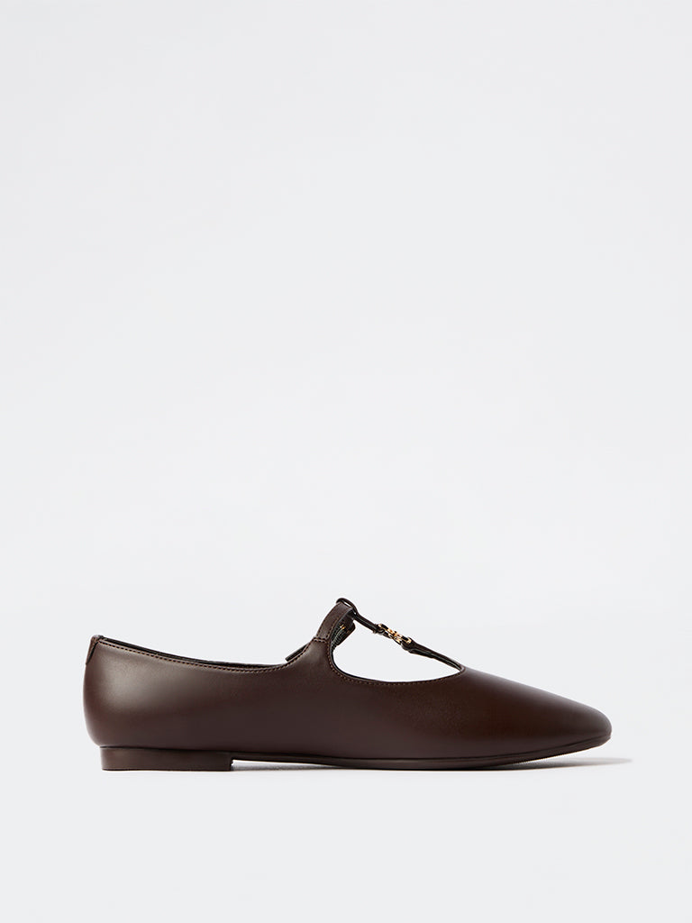 LUNA BLU Brown T-Strap Mary Jane Shoes