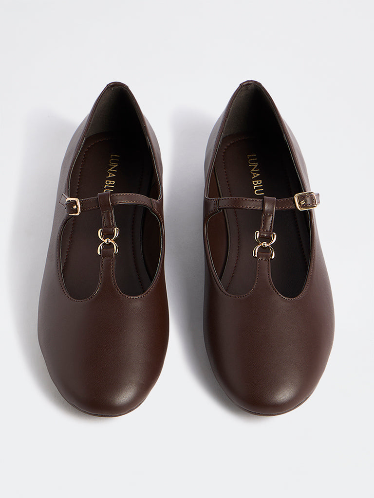 LUNA BLU Brown T-Strap Mary Jane Shoes