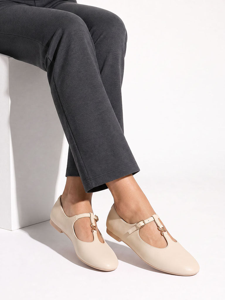 LUNA BLU Ivory T-Strap Mary Jane Shoes
