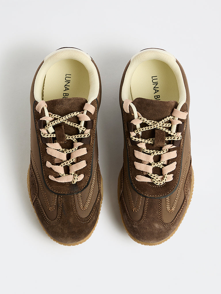 LUNA BLU Brown Suede Lace-Up Sneakers