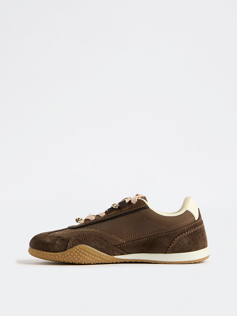 LUNA BLU Brown Suede Lace-Up Sneakers