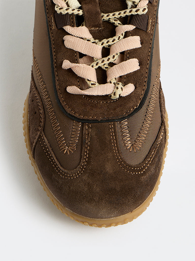 LUNA BLU Brown Suede Lace-Up Sneakers
