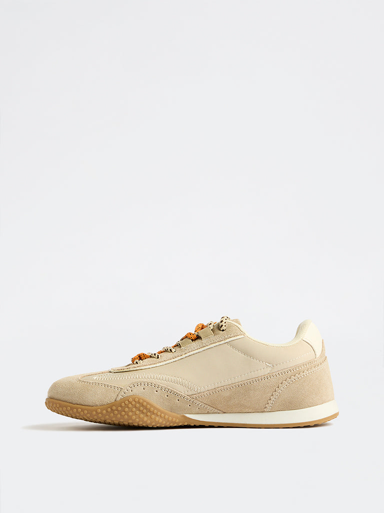 LUNA BLU Light Beige Suede Lace-Up Sneakers