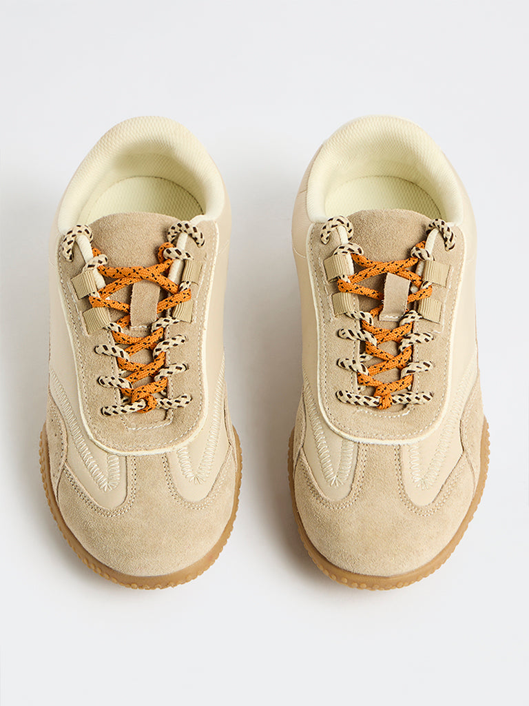 LUNA BLU Light Beige Suede Lace-Up Sneakers