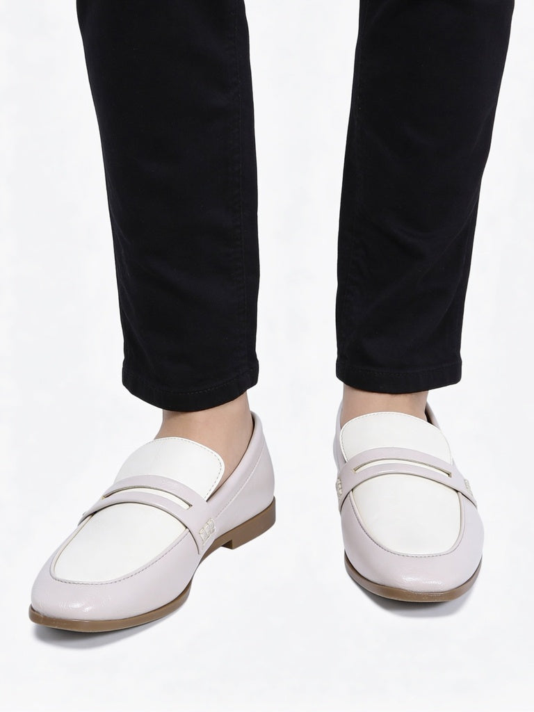LUNA BLU Ivory Color-Blocked Saddle Loafers