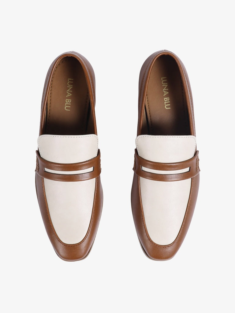 LUNA BLU Tan Color-Blocked Saddle Loafers