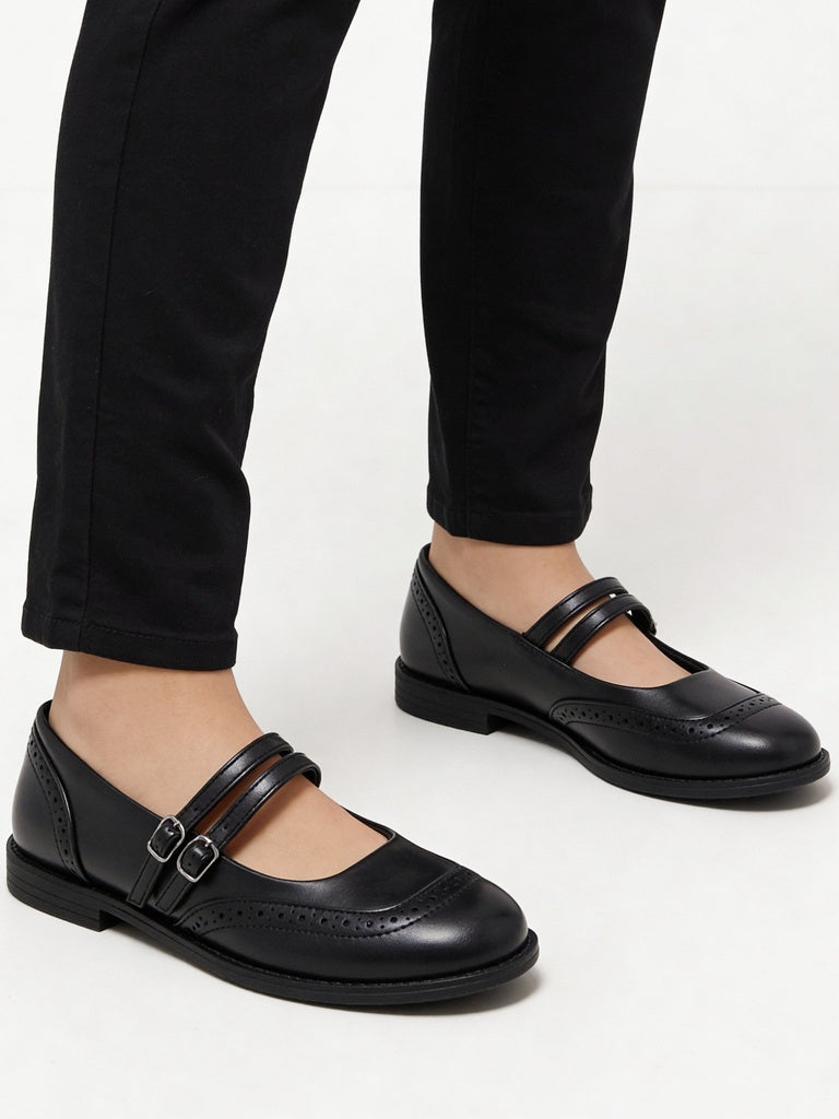 LUNA BLU Black Brogue Detail Mary Jane Shoes