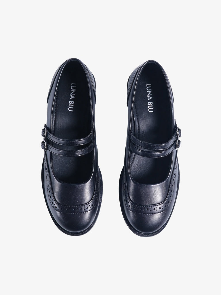 LUNA BLU Black Brogue Detail Mary Jane Shoes