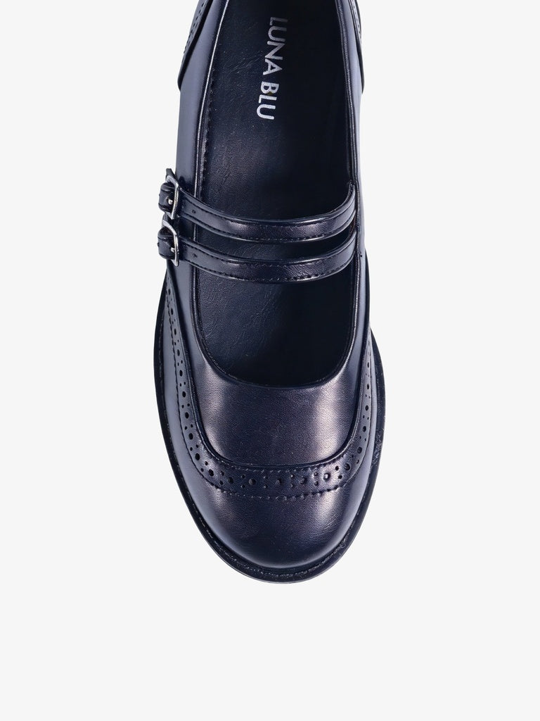 LUNA BLU Black Brogue Detail Mary Jane Shoes