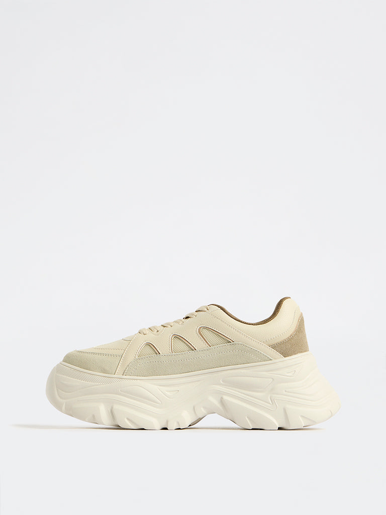 LUNA BLU Off-White Lace-Up Chunky Sneakers