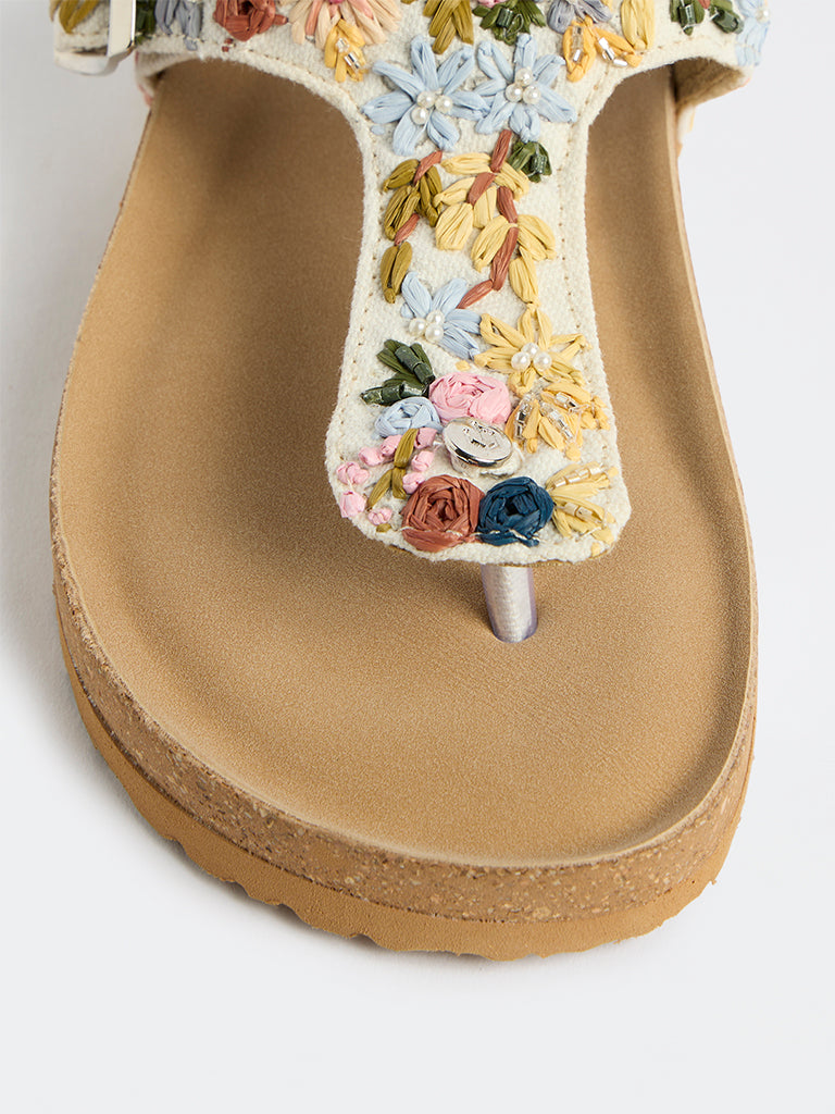 LUNA BLU Multicolour Floral Embroidered Thong-Strap Sandals