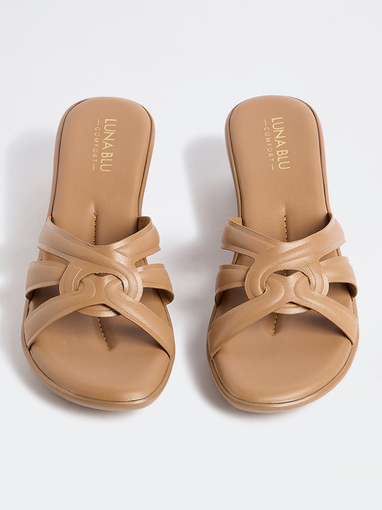 LUNA BLU Beige Multi-Strap Comfort Sandals